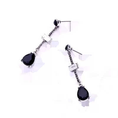 Kandiny - Textured black gemstone pendant Earrings 00847