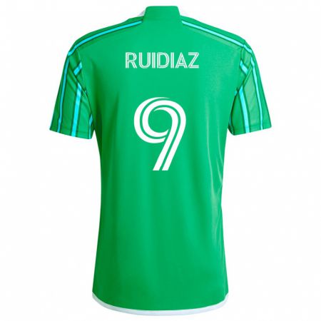 Kandiny Niño Camiseta Raúl Ruidíaz #9 Verde Blanco 1ª Equipación 2024/25 La Camisa Chile