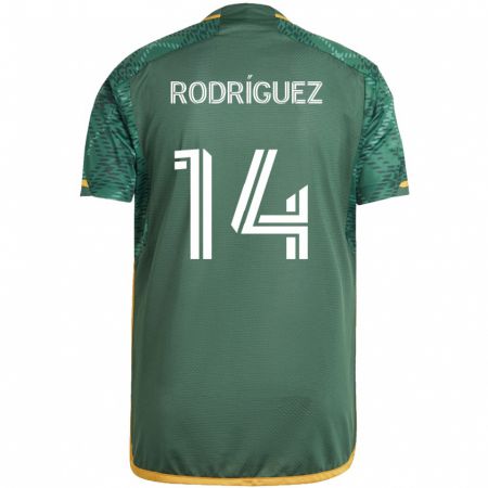 Kandiny Niño Camiseta Jonathan Rodríguez #14 Verde Naranja 1ª Equipación 2024/25 La Camisa Chile