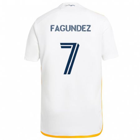 Kandiny Niño Camiseta Diego Fagúndez #7 Blanco Amarillo 1ª Equipación 2024/25 La Camisa Chile