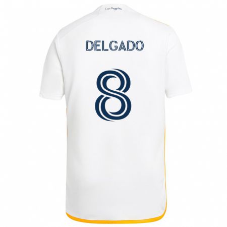 Kandiny Niño Camiseta Mark Delgado #8 Blanco Amarillo 1ª Equipación 2024/25 La Camisa Chile