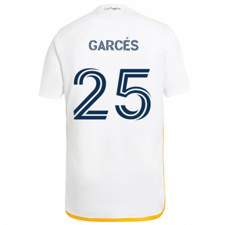 Kandiny Niño Camiseta Carlos Garcés #25 Blanco Amarillo 1ª Equipación 2024/25 La Camisa Chile