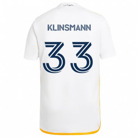 Kandiny Niño Camiseta Jonathan Klinsmann #33 Blanco Amarillo 1ª Equipación 2024/25 La Camisa Chile