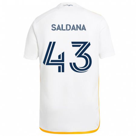 Kandiny Niño Camiseta Adam Saldaña #43 Blanco Amarillo 1ª Equipación 2024/25 La Camisa Chile