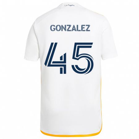 Kandiny Niño Camiseta Adrián González #45 Blanco Amarillo 1ª Equipación 2024/25 La Camisa Chile