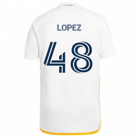 Kandiny Niño Camiseta Diego López #48 Blanco Amarillo 1ª Equipación 2024/25 La Camisa Chile