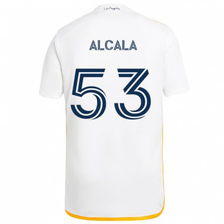 Kandiny Niño Camiseta Álex Alcalá #53 Blanco Amarillo 1ª Equipación 2024/25 La Camisa Chile