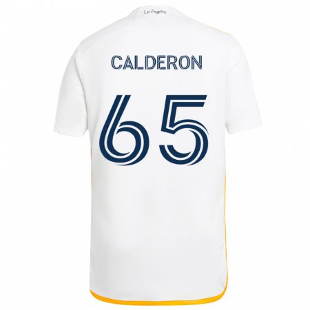 Kandiny Niño Camiseta Juan Calderón #65 Blanco Amarillo 1ª Equipación 2024/25 La Camisa Chile