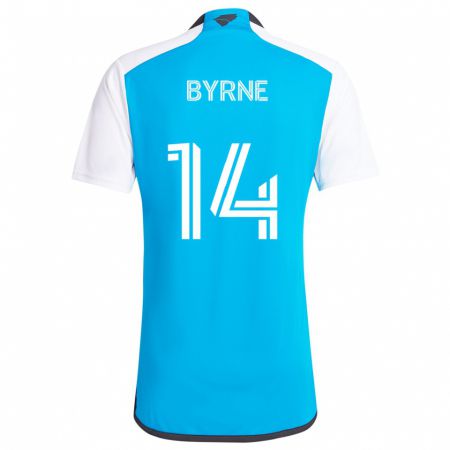 Kandiny Niño Camiseta Nathan Byrne #14 Azul Blanco 1ª Equipación 2024/25 La Camisa Chile