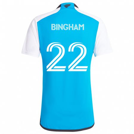 Kandiny Niño Camiseta David Bingham #22 Azul Blanco 1ª Equipación 2024/25 La Camisa Chile