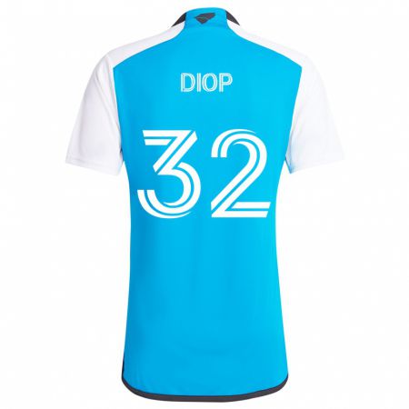 Kandiny Niño Camiseta Hamady Diop #32 Azul Blanco 1ª Equipación 2024/25 La Camisa Chile