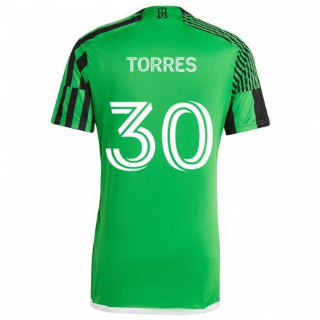 Kandiny Niño Camiseta Ervin Torres #30 Verde Negro 1ª Equipación 2024/25 La Camisa Chile