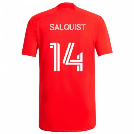 Kandiny Niño Camiseta Tobias Salquist #14 Rojo Blanco 1ª Equipación 2024/25 La Camisa Chile