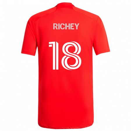 Kandiny Niño Camiseta Spencer Richey #18 Rojo Blanco 1ª Equipación 2024/25 La Camisa Chile