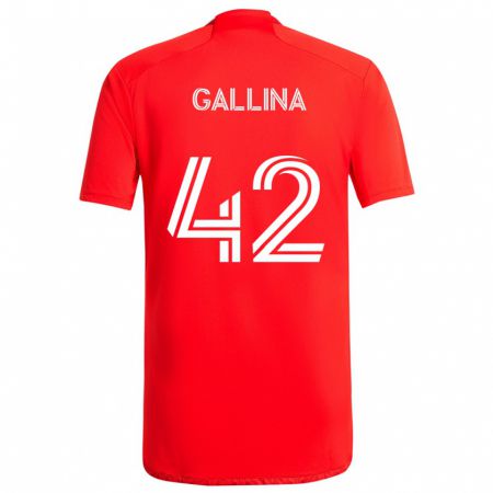 Kandiny Niño Camiseta Henrique Gallina #42 Rojo Blanco 1ª Equipación 2024/25 La Camisa Chile