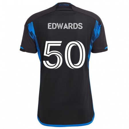 Kandiny Niño Camiseta Aaron Edwards #50 Azul Negro 1ª Equipación 2024/25 La Camisa Chile