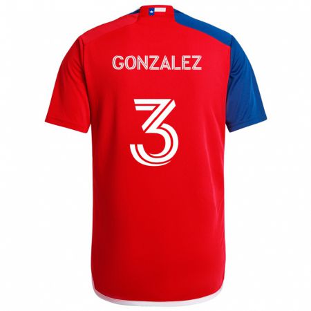 Kandiny Niño Camiseta Omar González #3 Azul Rojo 1ª Equipación 2024/25 La Camisa Chile