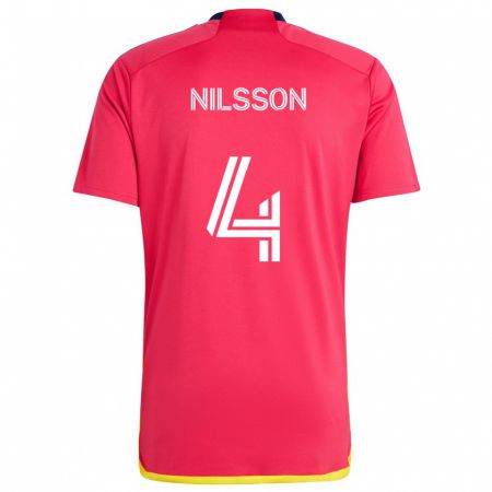 Kandiny Niño Camiseta Joakim Nilsson #4 Rojo Azul 1ª Equipación 2024/25 La Camisa Chile