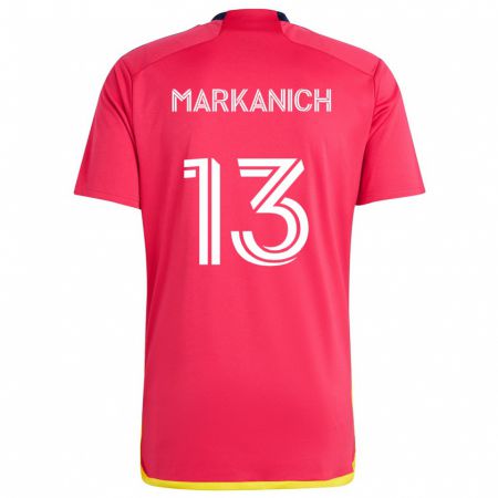 Kandiny Niño Camiseta Anthony Markanich #13 Rojo Azul 1ª Equipación 2024/25 La Camisa Chile