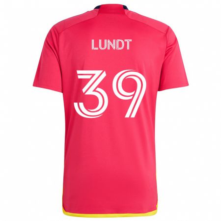 Kandiny Niño Camiseta Ben Lundt #39 Rojo Azul 1ª Equipación 2024/25 La Camisa Chile