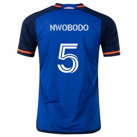 Kandiny Niño Camiseta Obinna Nwobodo #5 Azul Blanco 1ª Equipación 2024/25 La Camisa Chile