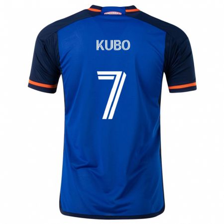 Kandiny Niño Camiseta Yuya Kubo #7 Azul Blanco 1ª Equipación 2024/25 La Camisa Chile