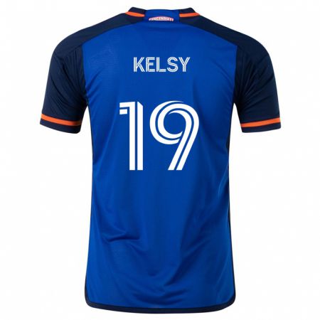 Kandiny Niño Camiseta Kevin Kelsy #19 Azul Blanco 1ª Equipación 2024/25 La Camisa Chile