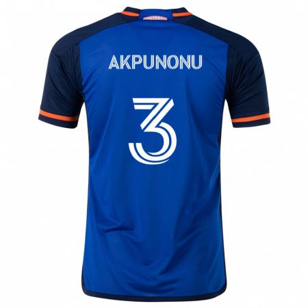 Kandiny Niño Camiseta Joey Akpunonu #3 Azul Blanco 1ª Equipación 2024/25 La Camisa Chile