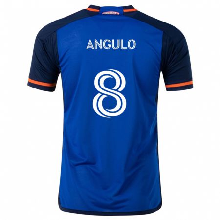 Kandiny Niño Camiseta Marco Angulo #8 Azul Blanco 1ª Equipación 2024/25 La Camisa Chile