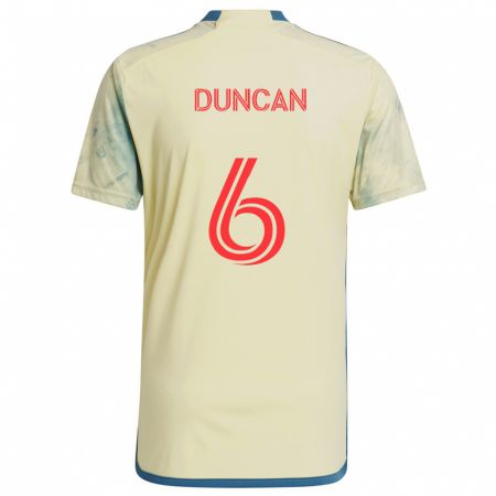 Kandiny Niño Camiseta Kyle Duncan #6 Amarillo Rojo Azul 1ª Equipación 2024/25 La Camisa Chile