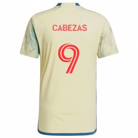 Kandiny Niño Camiseta Jorge Cabezas #9 Amarillo Rojo Azul 1ª Equipación 2024/25 La Camisa Chile