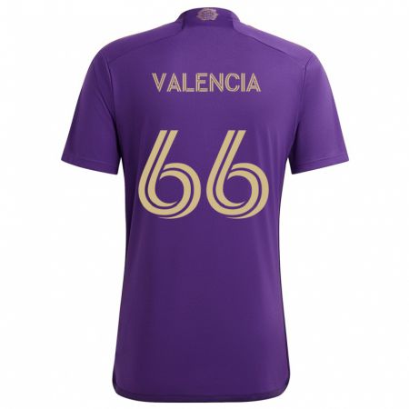 Kandiny Niño Camiseta Yeiler Valencia #66 Púrpura Amarillo 1ª Equipación 2024/25 La Camisa Chile