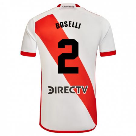 Kandiny Niño Camiseta Sebastián Boselli #2 Blanco Rojo 1ª Equipación 2024/25 La Camisa Chile