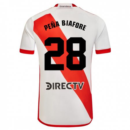 Kandiny Niño Camiseta Felipe Peña Biafore #28 Blanco Rojo 1ª Equipación 2024/25 La Camisa Chile