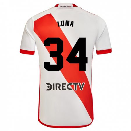 Kandiny Niño Camiseta Jonás Luna #34 Blanco Rojo 1ª Equipación 2024/25 La Camisa Chile