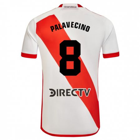 Kandiny Niño Camiseta Agustín Palavecino #8 Blanco Rojo 1ª Equipación 2024/25 La Camisa Chile