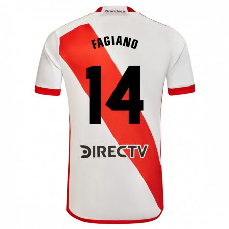 Kandiny Niño Camiseta Paloma Fagiano #14 Blanco Rojo 1ª Equipación 2024/25 La Camisa Chile