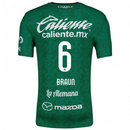 Kandiny Niño Camiseta Sophia Braun #6 Verde Blanco 1ª Equipación 2024/25 La Camisa Chile