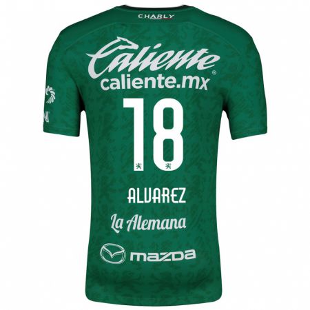 Kandiny Niño Camiseta Yazmin Álvarez #18 Verde Blanco 1ª Equipación 2024/25 La Camisa Chile