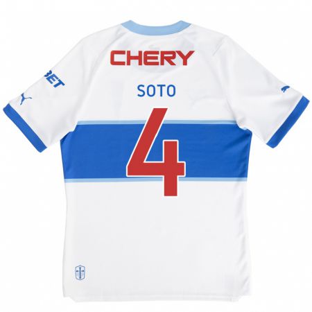 Kandiny Niño Camiseta Guillermo Soto #4 Blanco Azul 1ª Equipación 2024/25 La Camisa Chile