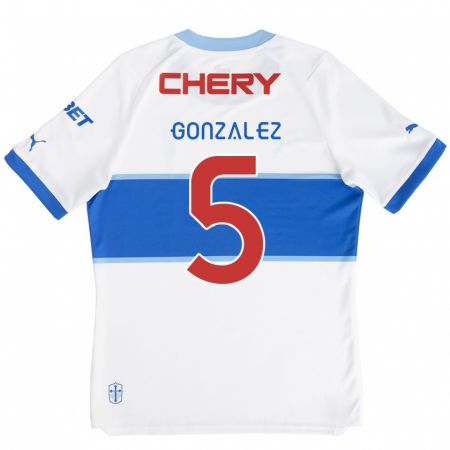 Kandiny Niño Camiseta Daniel González #5 Blanco Azul 1ª Equipación 2024/25 La Camisa Chile