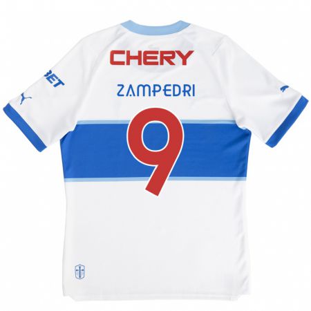 Kandiny Niño Camiseta Fernando Zampedri #9 Blanco Azul 1ª Equipación 2024/25 La Camisa Chile