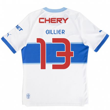 Kandiny Niño Camiseta Thomas Gillier #13 Blanco Azul 1ª Equipación 2024/25 La Camisa Chile