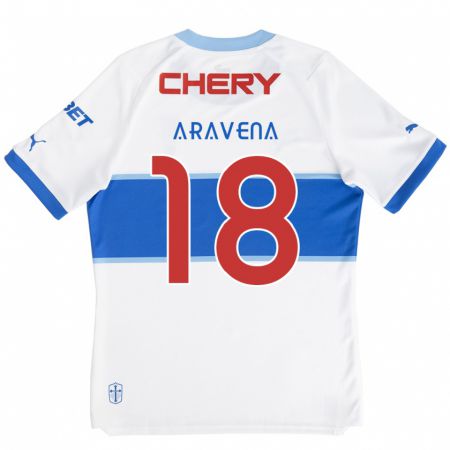 Kandiny Niño Camiseta Alexander Aravena #18 Blanco Azul 1ª Equipación 2024/25 La Camisa Chile