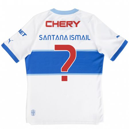 Kandiny Niño Camiseta Benjamin Santana Ismail #0 Blanco Azul 1ª Equipación 2024/25 La Camisa Chile