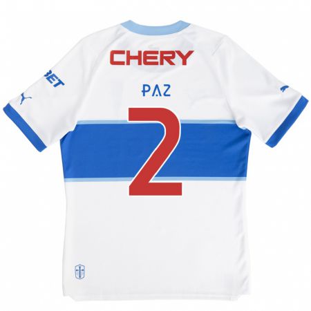 Kandiny Niño Camiseta Nehuén Paz #2 Blanco Azul 1ª Equipación 2024/25 La Camisa Chile