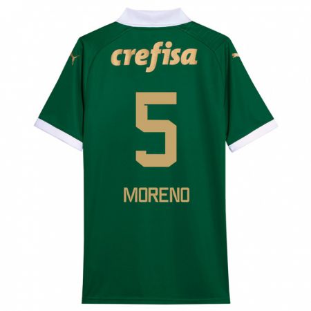 Kandiny Niño Camiseta Aníbal Moreno #5 Verde Blanco 1ª Equipación 2024/25 La Camisa Chile