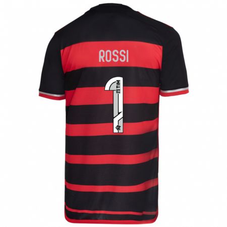 Kandiny Niño Camiseta Agustín Rossi #1 Negro Rojo 1ª Equipación 2024/25 La Camisa Chile