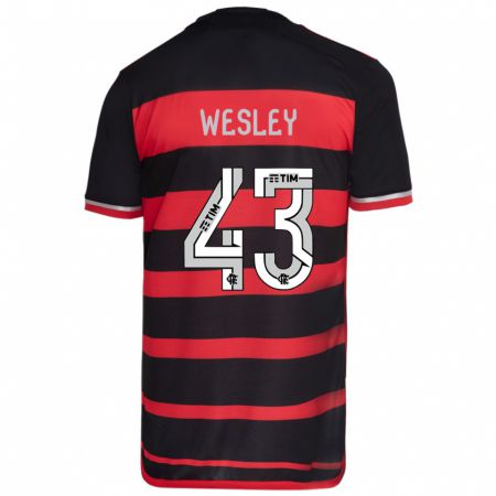 Kandiny Niño Camiseta Wesley #43 Negro Rojo 1ª Equipación 2024/25 La Camisa Chile