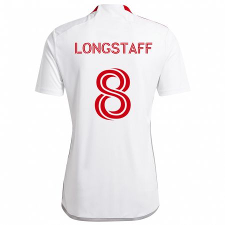 Kandiny Niño Camiseta Matty Longstaff #8 Blanco Rojo 2ª Equipación 2024/25 La Camisa Chile